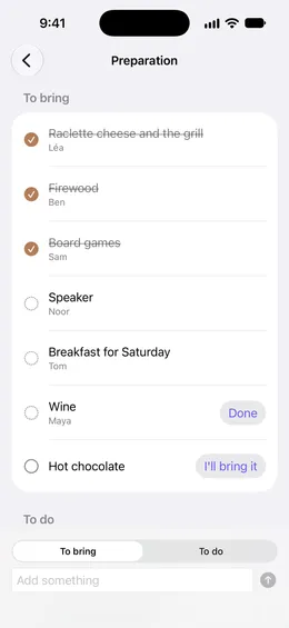 The checklist of the chalet weekend: what to bring and who’s bringing it.