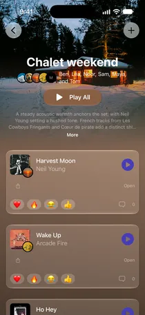 The playlist of the chalet weekend, with songs from everyone.
